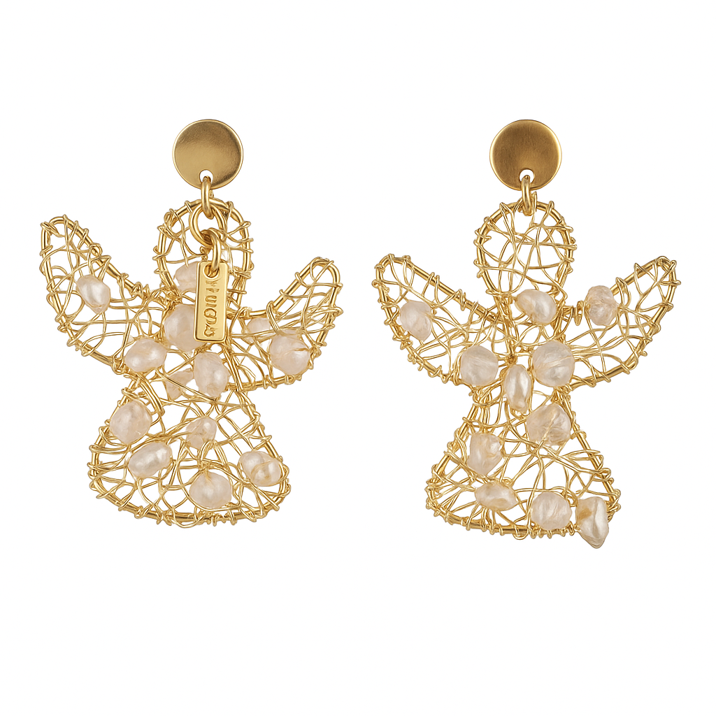 Angel Earrings – Delicate Gold Wire Angels with Pearls