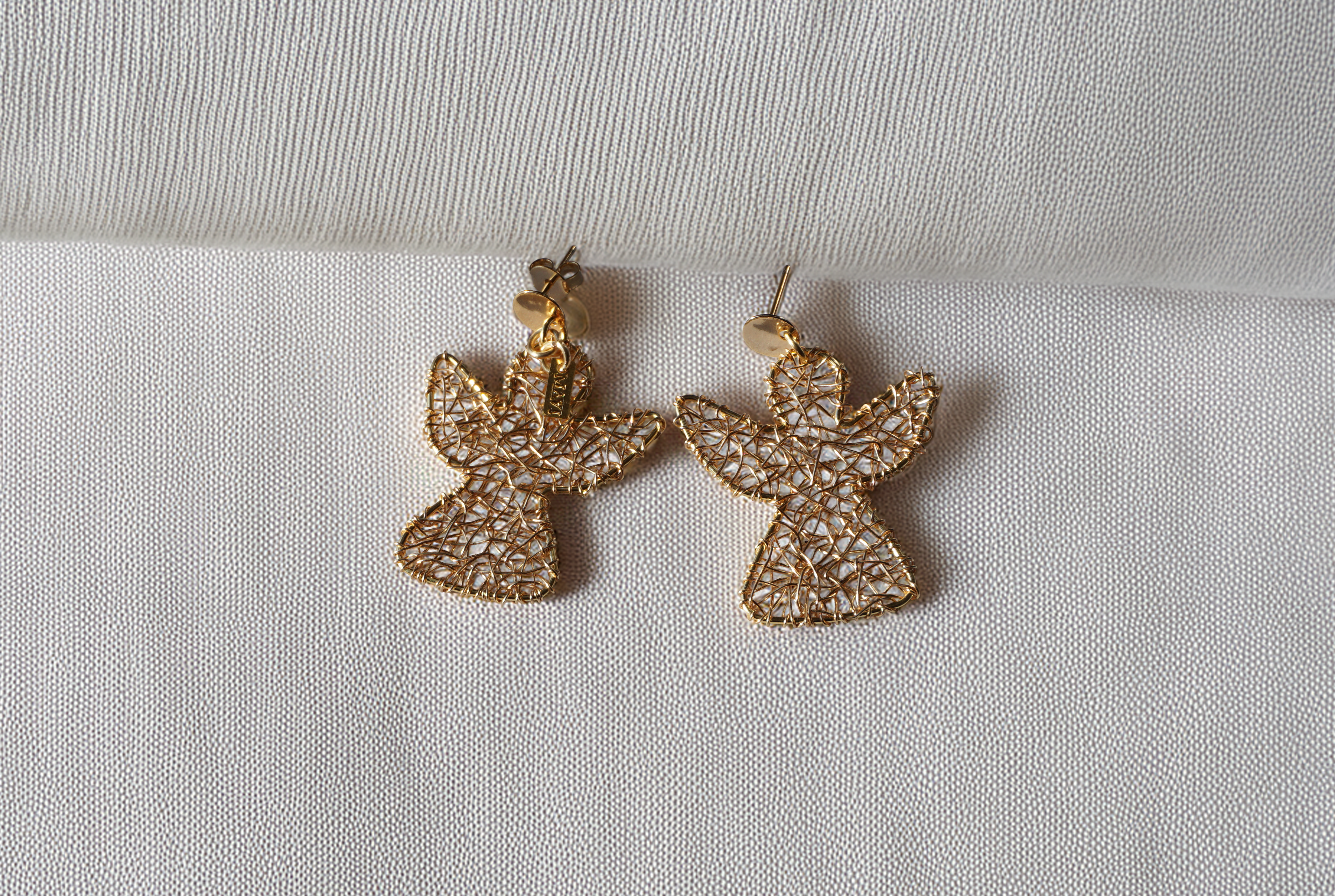 Angel Earrings – Delicate Gold Wire Angels with Pearls