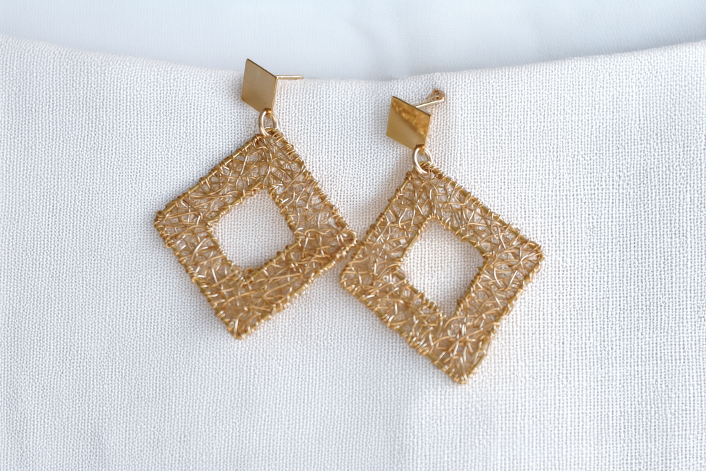 Leonette Earrings – Geometric Diamond Drop with Smoky Crystals