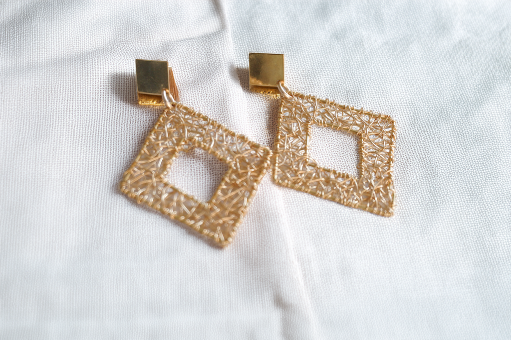 Leonette Earrings – Geometric Diamond Drop with Smoky Crystals