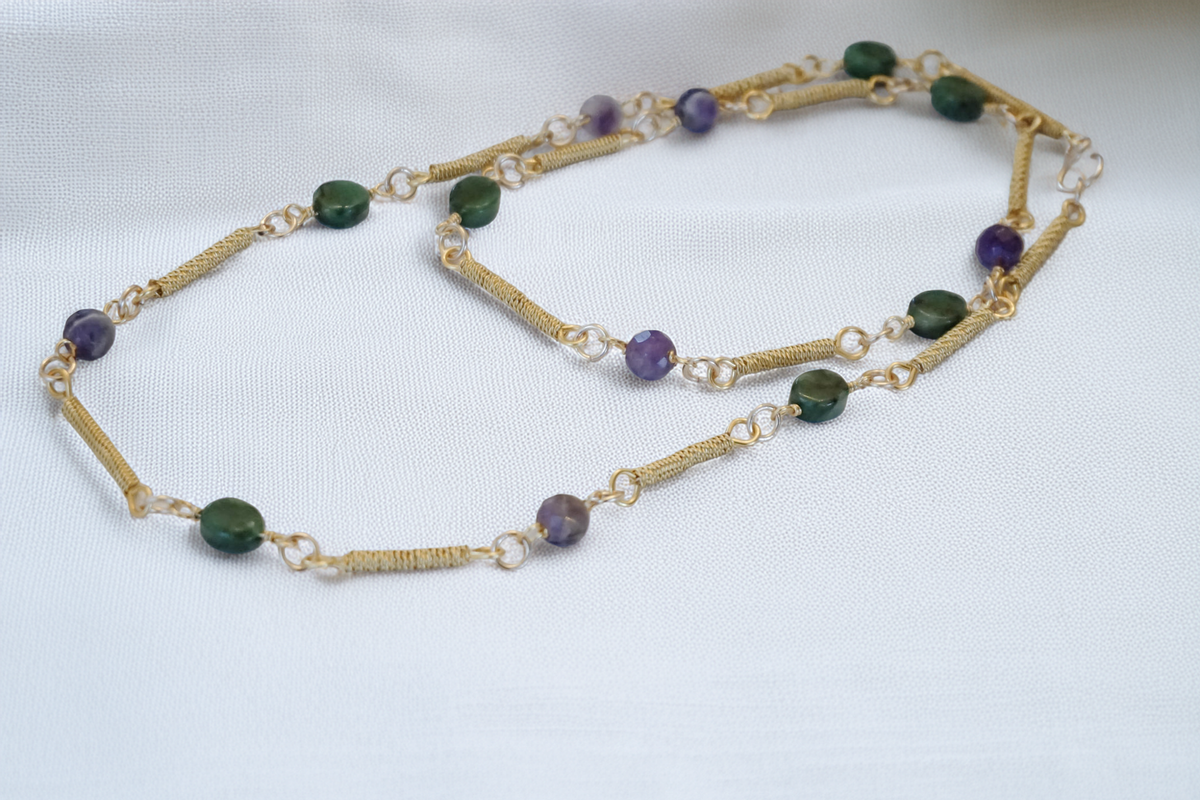 VerdeAmatista Necklace – Green and Purple Stone Wrapped Chain