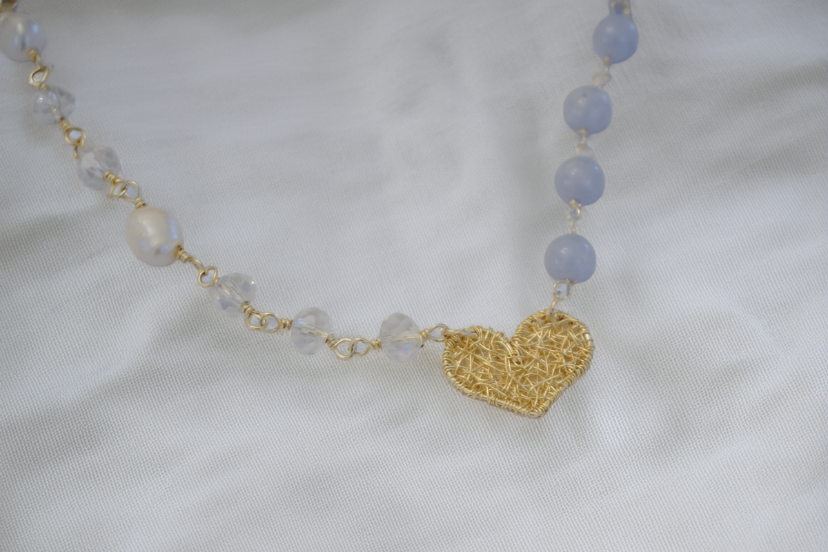Serenata Heart Necklace – Blue Lace Agate & Freshwater Pearls