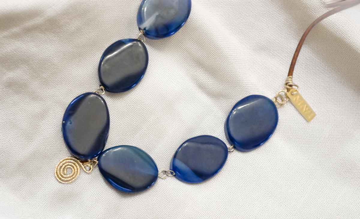Marina Spiral Necklace – Blue Agate & Leather Charm Piece