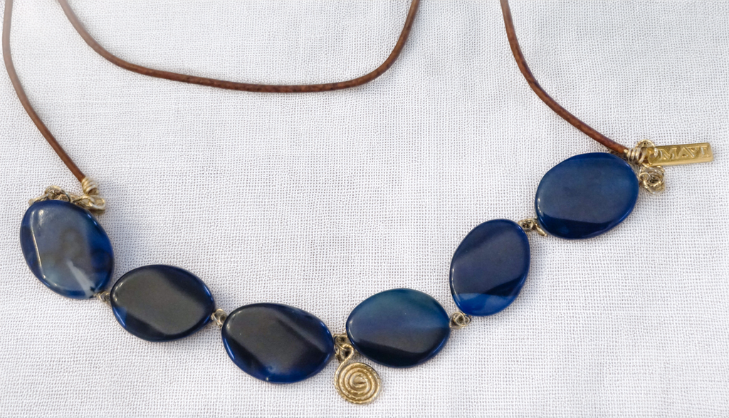 Marina Spiral Necklace – Blue Agate & Leather Charm Piece