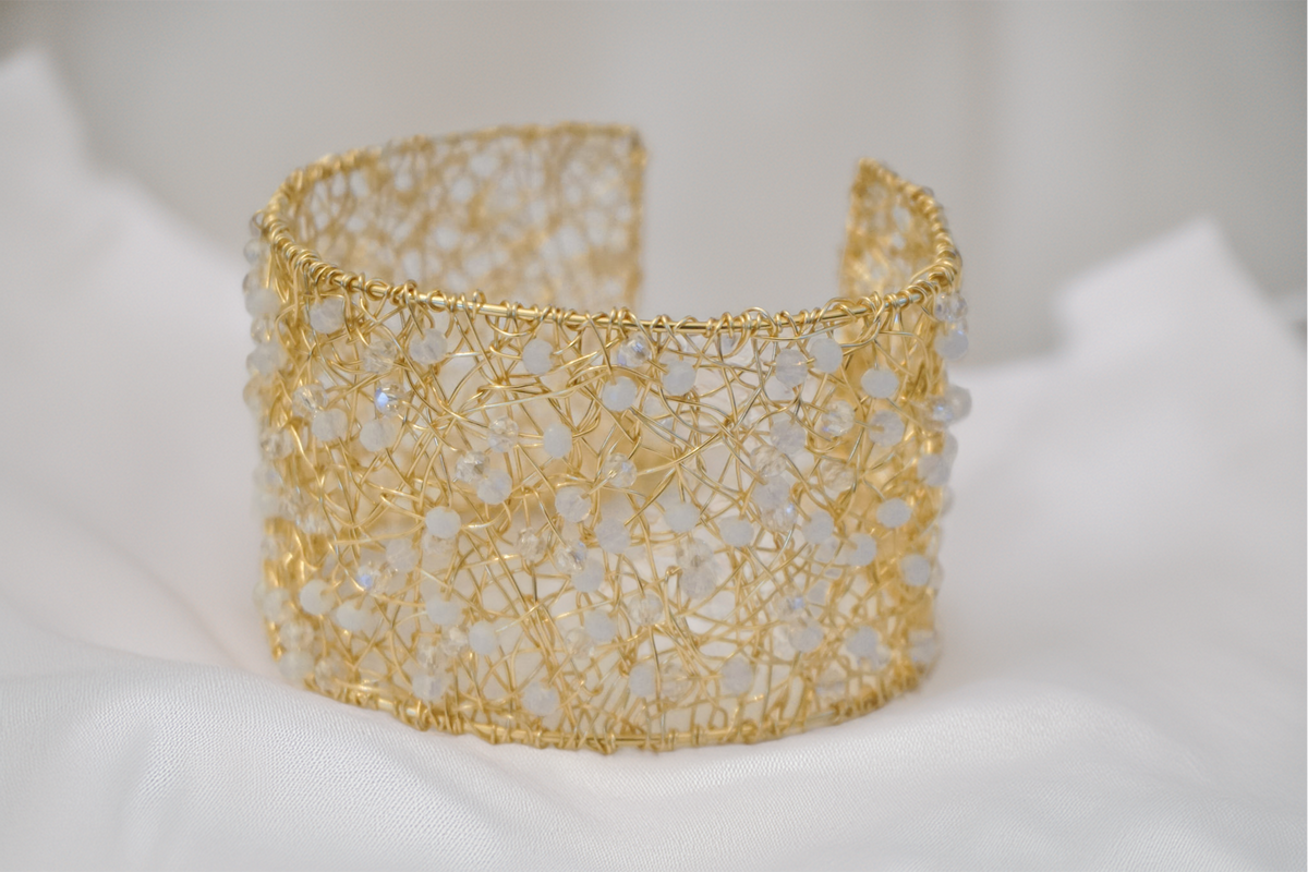 Luna Cuff – Gold Wire Bracelet with Crystal Accents