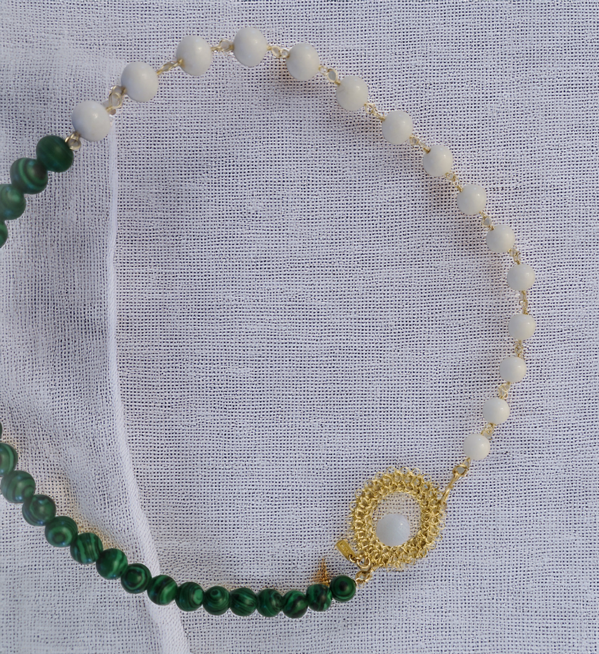 DualMystique Necklace – Malachite & White Jade Beaded Statement Chain