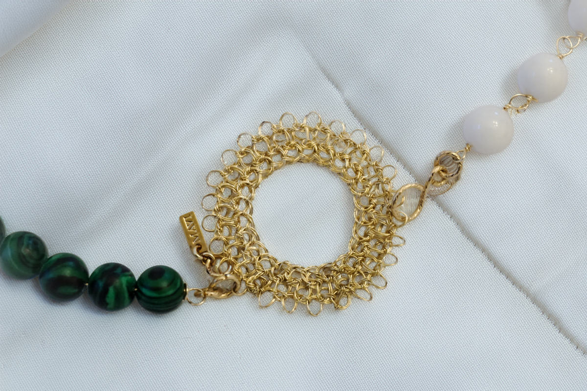 DualMystique Necklace – Malachite & White Jade Beaded Statement Chain