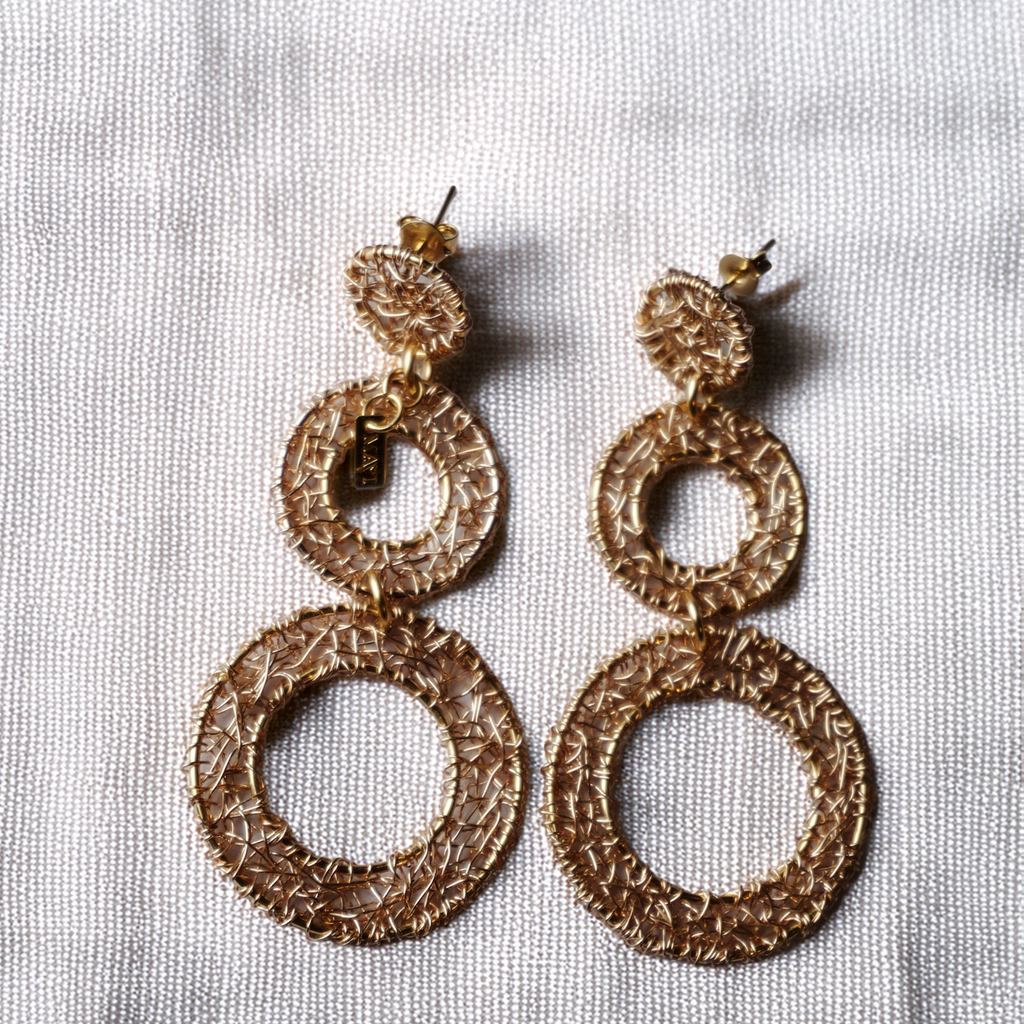 TriOro Earrings – Triple-Circle Gold Wire Statement Drops