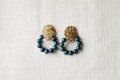 TealLuna Hoops – Gold Wire Studs with Deep Teal Pearl Drops
