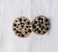 NoirGalaxy Studs – Gold Wire Circles with Black Crystal Clusters