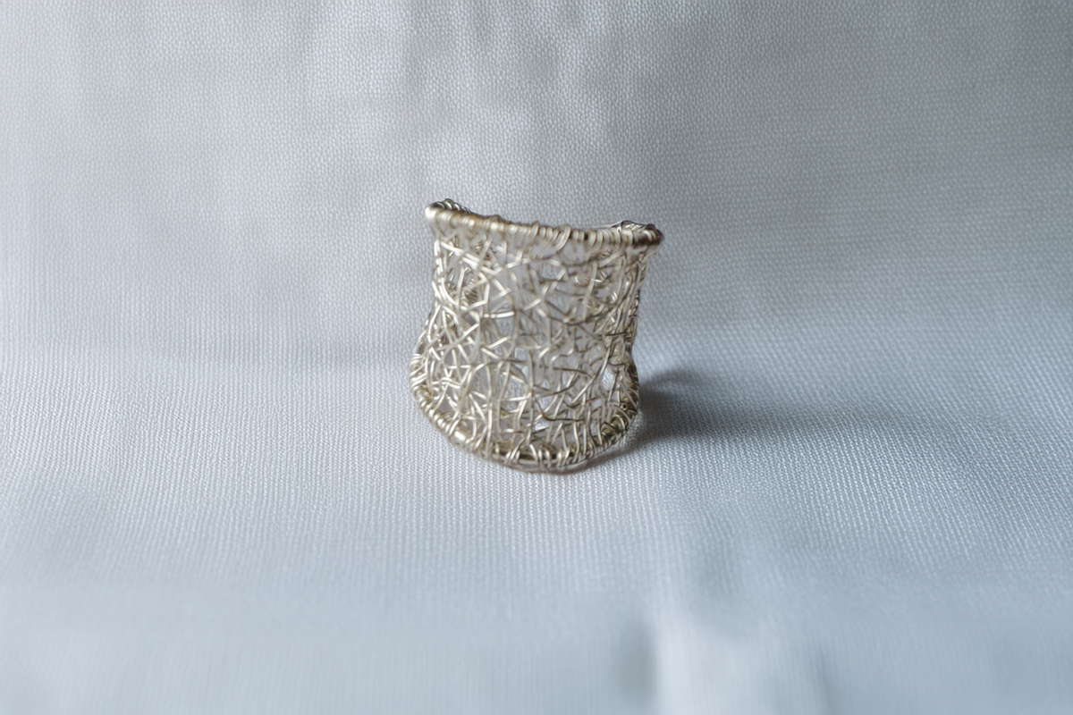 SilverLace Cuff Ring – Hand-Woven Adjustable Silver Wire Ring