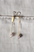 RoseGlow Drops – Gold Chain Earrings with Blush Teardrop Crystals