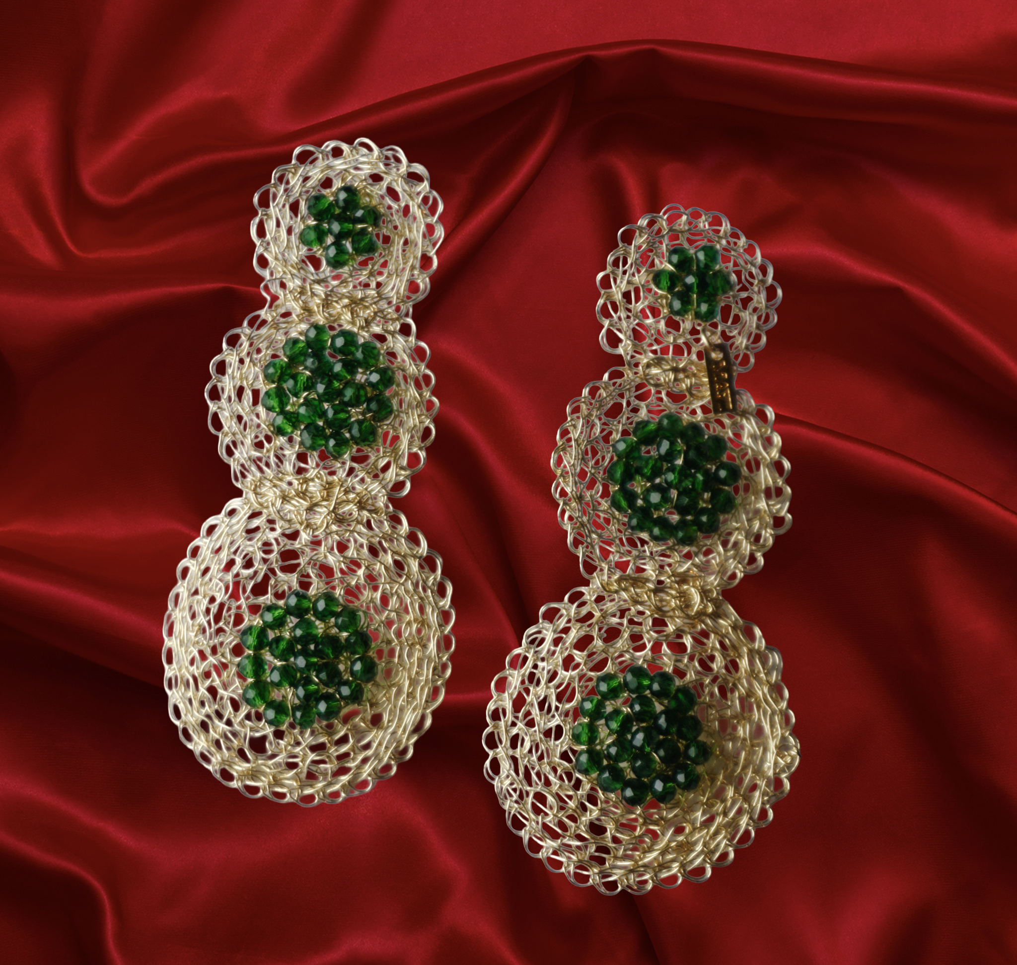 EmeraldSnow Trio Earrings – Green Crystal Holiday Drops