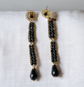 NoirCascade Drops – Black Crystal Long Statement Earrings