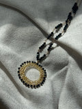 Black Onyx & Gold Circle Pendant Necklace – Statement Minimalist Elegance