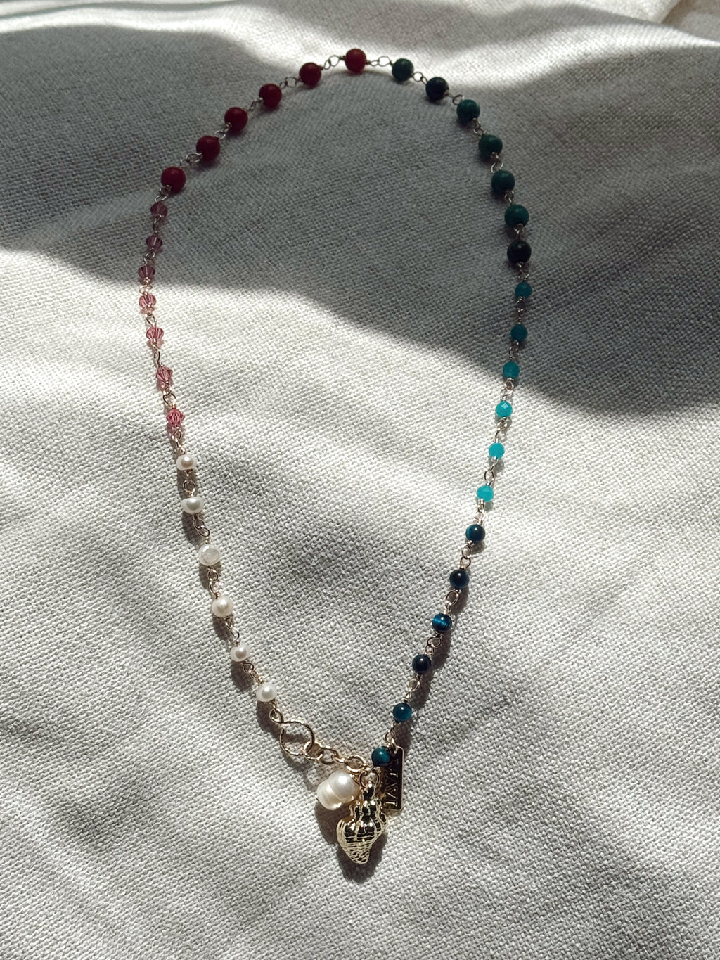 Ocean Gemstone & Pearl Lariat Necklace – Convertible Tie/Rosary Style – Convertible Tie/Layered Style (Copy)