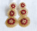 Fiore Triple Drop Earrings – Gold Crochet with Red &amp; Blush Crystals