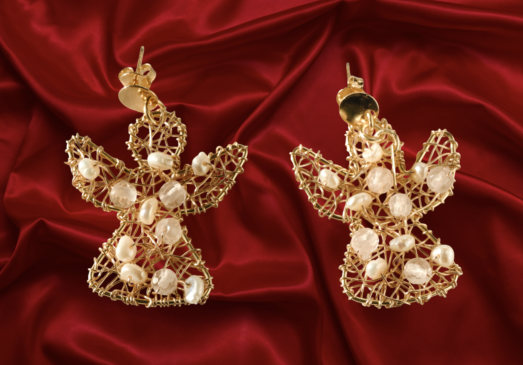 Angel Earrings – Delicate Gold Wire Angels with Pearls