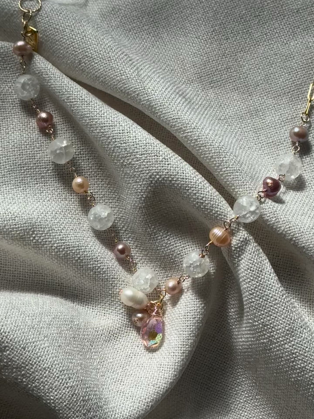 Rosé Quartz & Freshwater Pearl Lariat Necklace – Convertible Tie/Layered Style