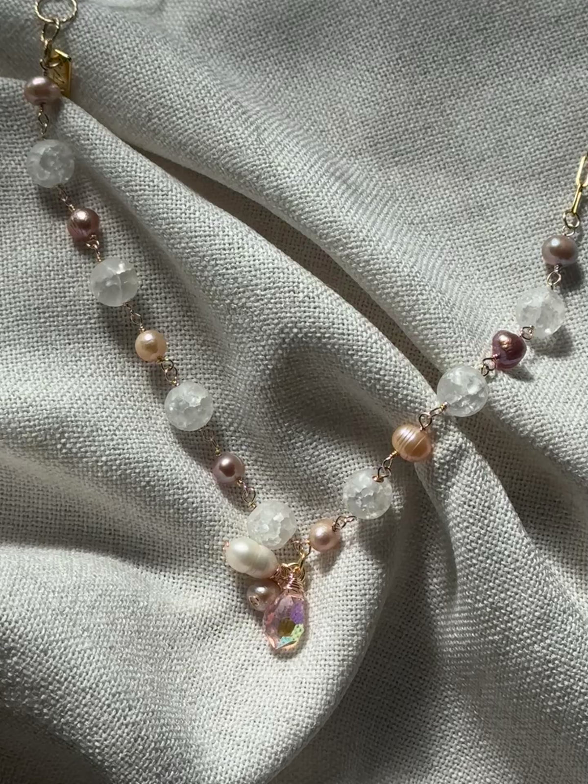 Rosé Quartz & Freshwater Pearl Lariat Necklace – Convertible Tie/Layered Style